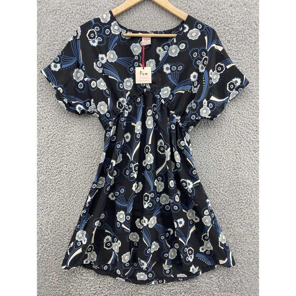 Fire Los Angeles Short Sleeve Boho Dress Women's Size Medium Blue Floral NWT
